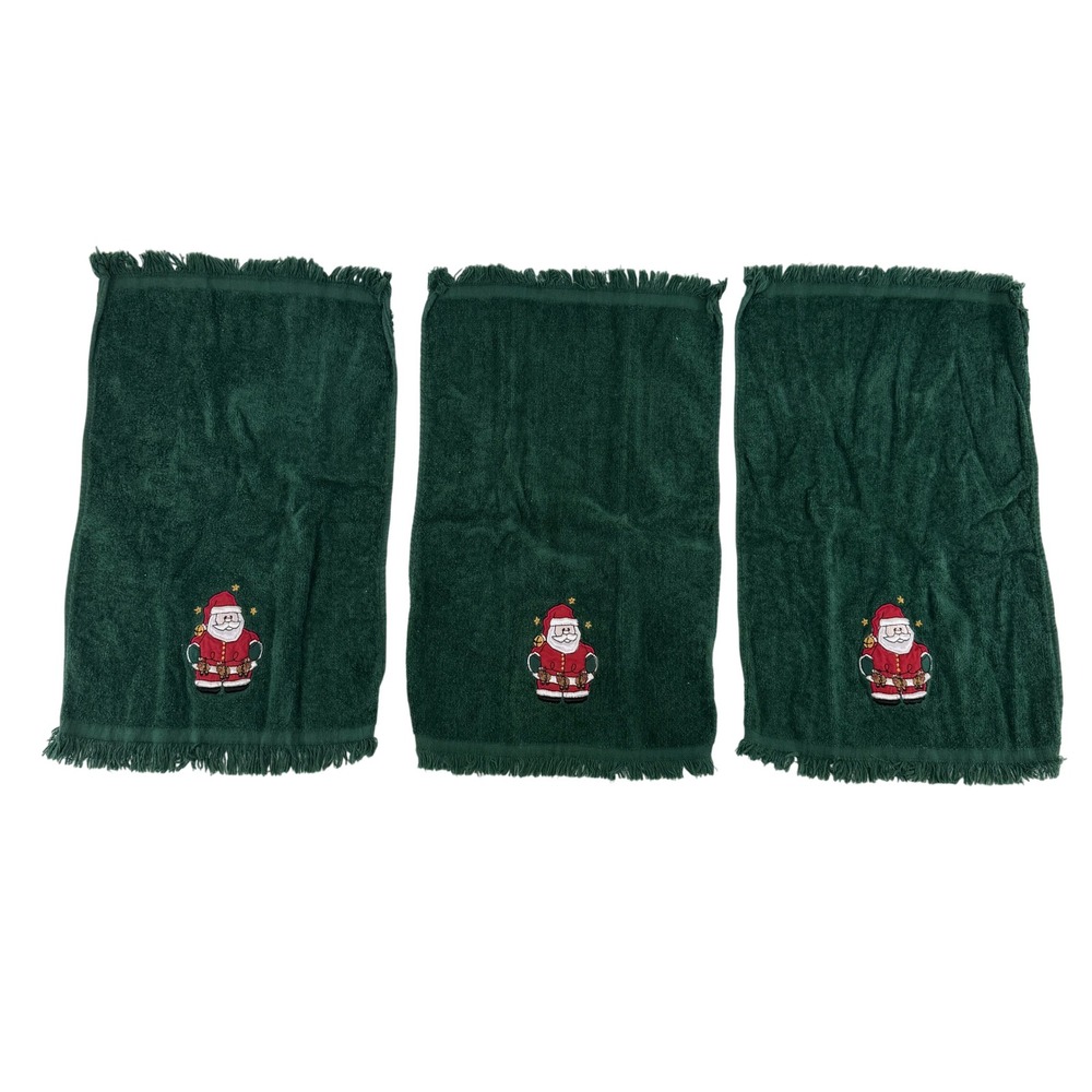 Vintage Christmas Towels Lot 9 Embroidered Trees Santa Poinsettia Holiday Decor - Picture 6 of 13